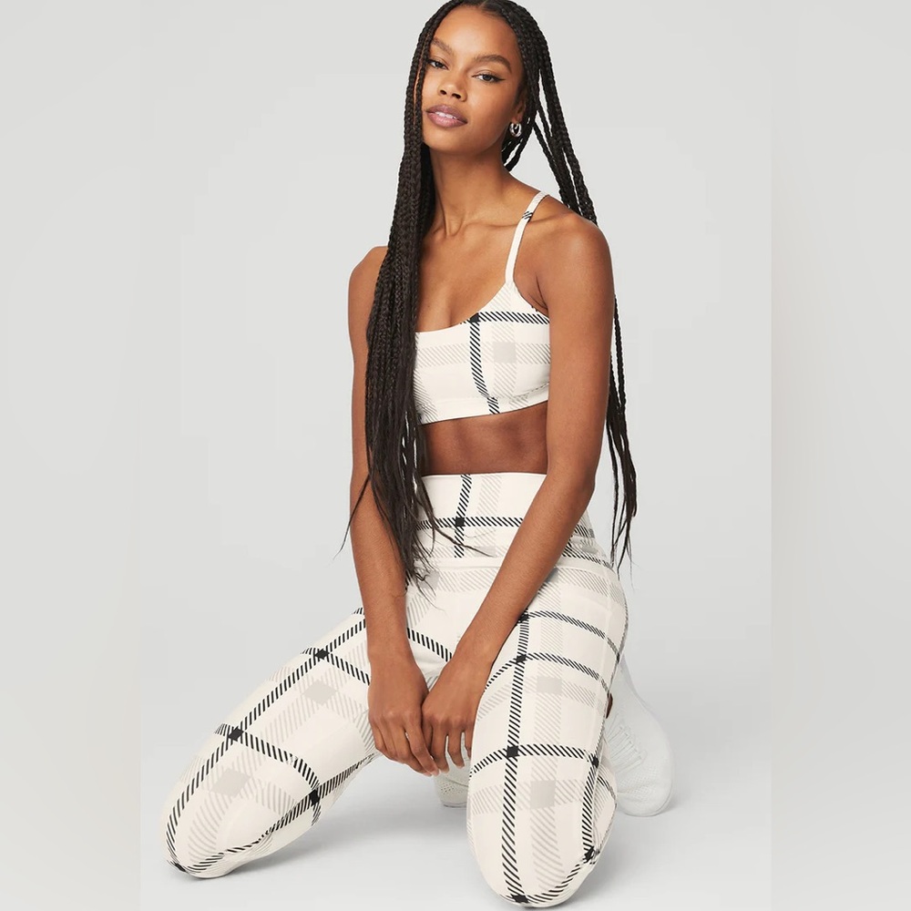 Alo Yoga Airlift High-Waist Magnified Plaid Leggings S &intrigue bra L